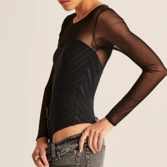 ABERCROMBIE & FITCH: Mesh and Lace Seamless Sweetheart Bodysuit *NWOT* - Picture 2 of 6